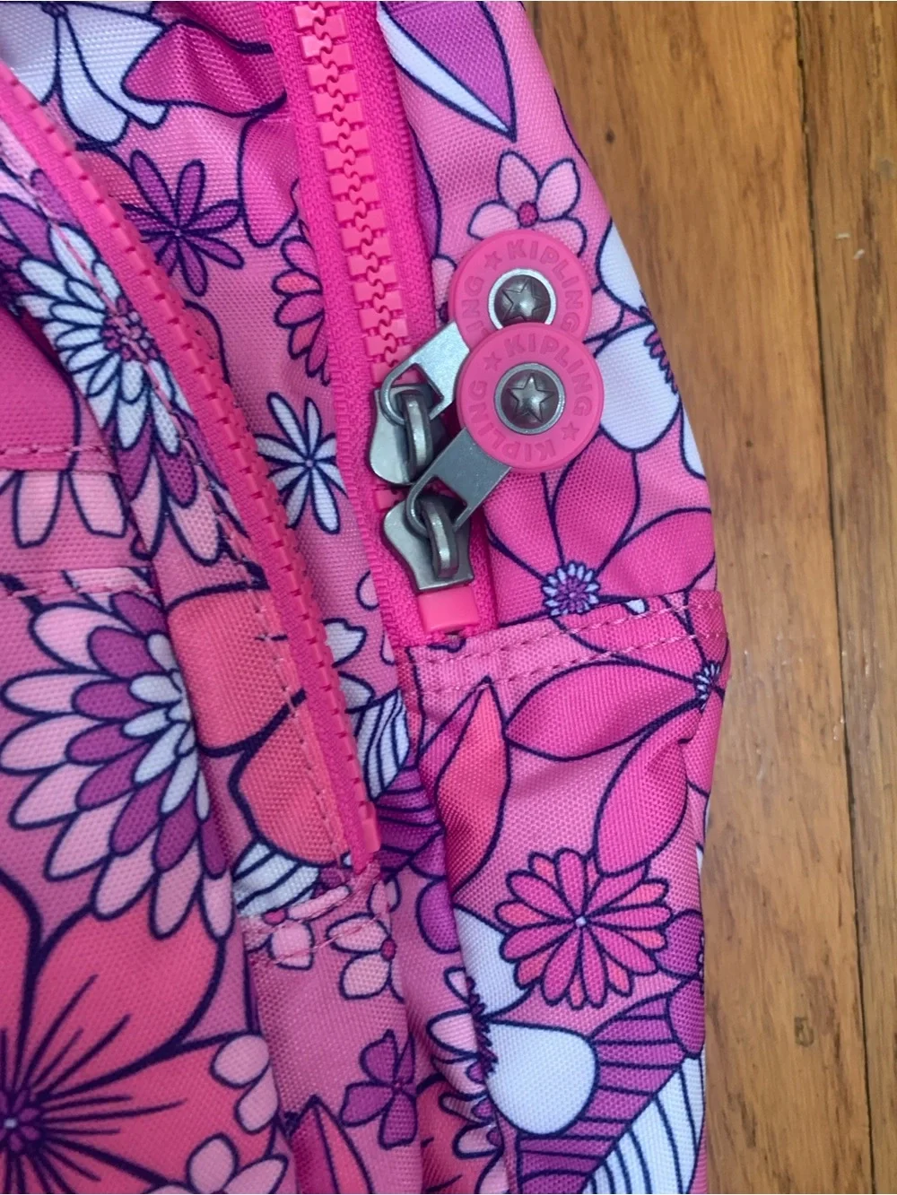 Kipling Seoul whimsy wildflowers Pink Backpack school with Plush Monkey Charm